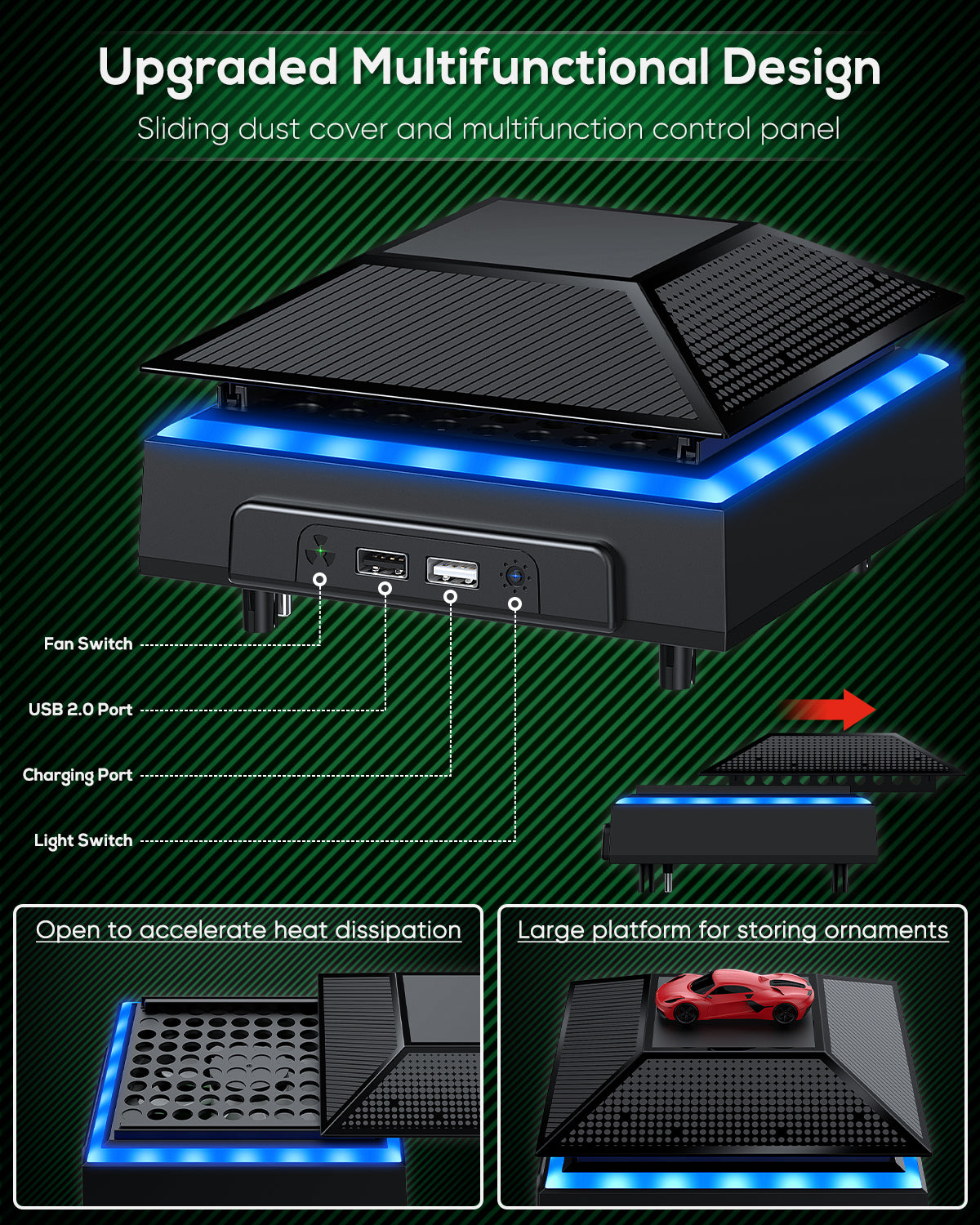 RGB Cooling Fan for Xbox Series X with Dust Filter & 7 RGB LED Light Modes,Auto Fan Speed Adjustable by Temperature,Cooler & Light Independent Touch Switch, Cooling System Horizontal for Xbox Series X