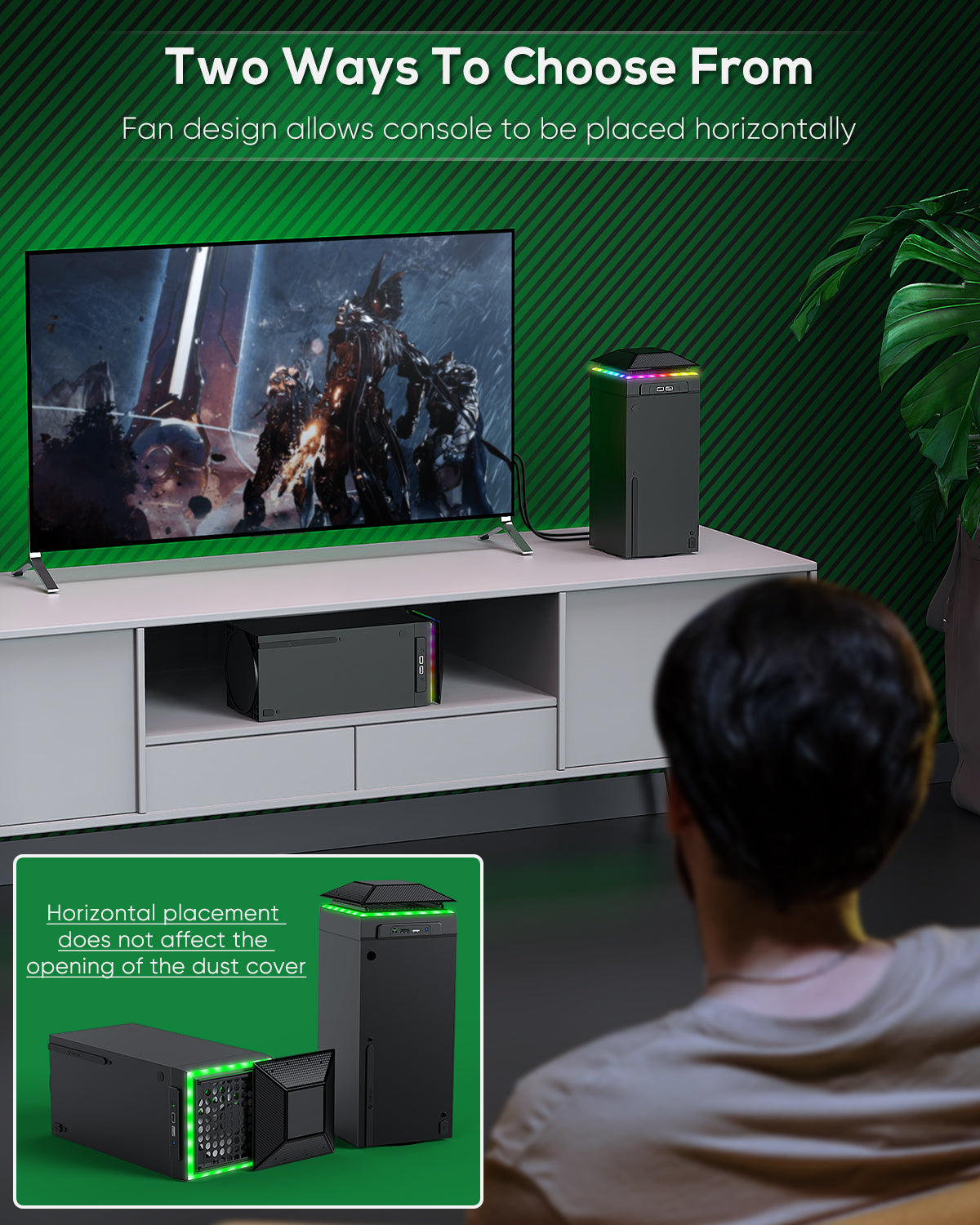 RGB Cooling Fan for Xbox Series X with Dust Filter & 7 RGB LED Light Modes,Auto Fan Speed Adjustable by Temperature,Cooler & Light Independent Touch Switch, Cooling System Horizontal for Xbox Series X