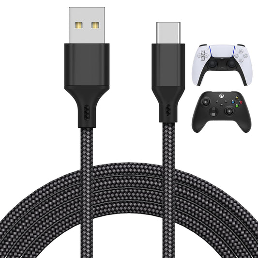 MENEEA 16.4FT Charger Charging Cable for PS5/ PS5 Pro/Xbox Series X/S Controller/for Switch Pro, Replacement USB Charging Cord Nylon Braided Type-C Ports Accessories for PS5/for Xbox Series X, Black