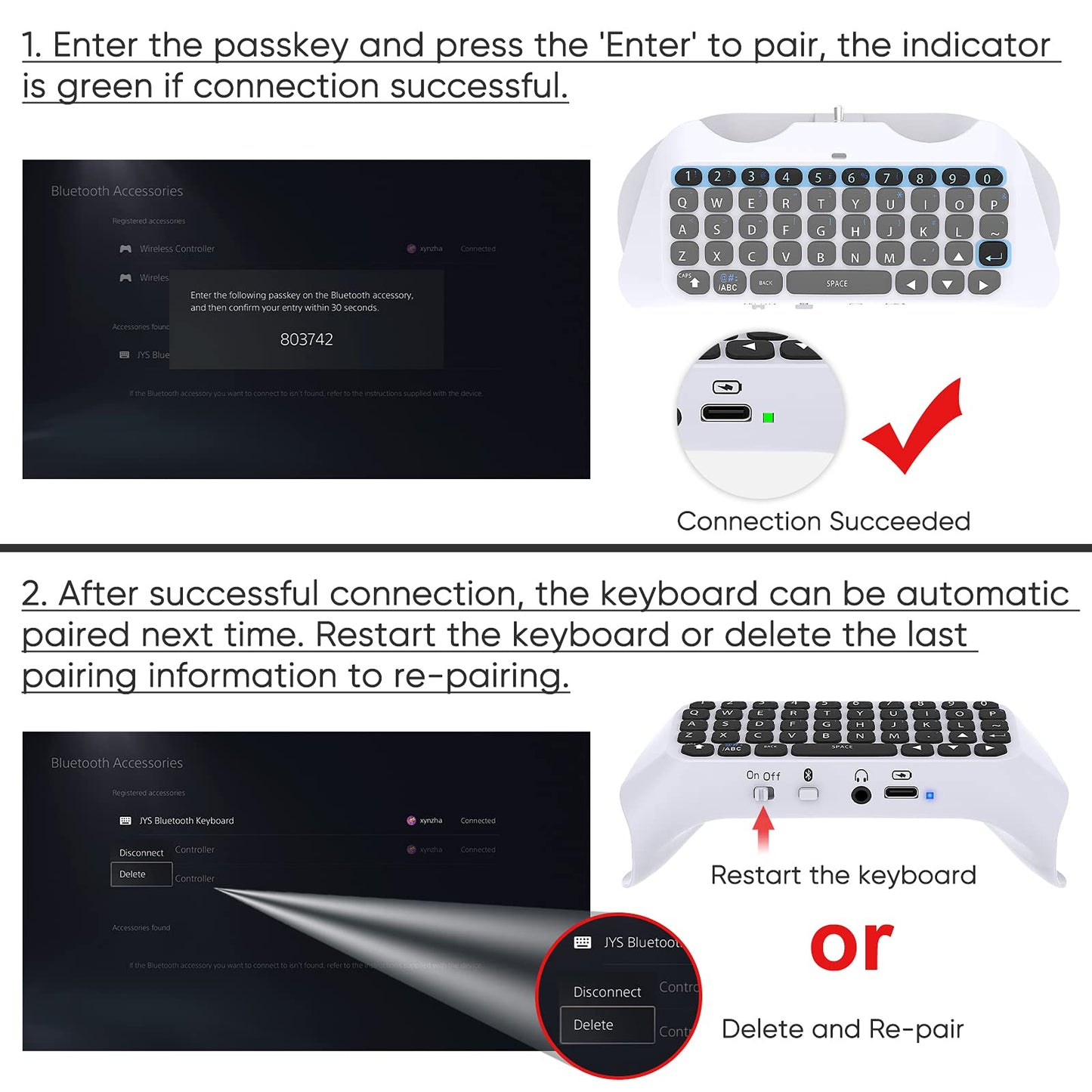 Wireless Controller Keyboard for PS5/PS5 Pro, Bluetooth 3.0 Mini Portable Gamepad Chatpad with Built-in Speaker & 3.5MM Audio Jack for Playstation 5/Playstation 5 Pro Voice Chat Board for Messaging and Gaming Live Chat