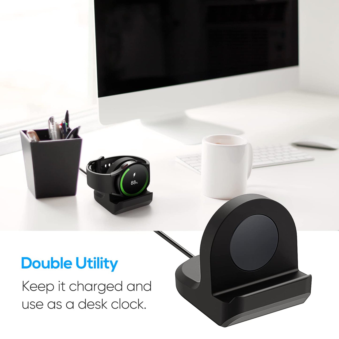 Stand for Samsung Galaxy Watch 7 40,44mm/ Watch Ultra/Watch 6 40mm,44mm /Watch Classic 43mm, 44mm /Watch 5/Watch 5 Pro,Non-Slip Silicone Charging Dock,Charger Base Holder with Cable Management Slot
