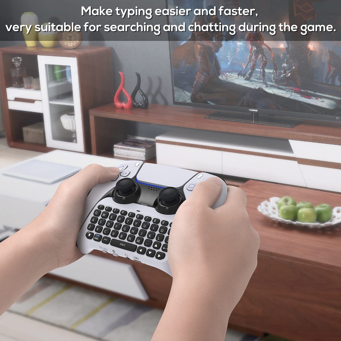 Wireless Controller Keyboard for PS5/PS5 Pro, Bluetooth 3.0 Mini Portable Gamepad Chatpad with Built-in Speaker & 3.5MM Audio Jack for Playstation 5/Playstation 5 Pro Voice Chat Board for Messaging and Gaming Live Chat