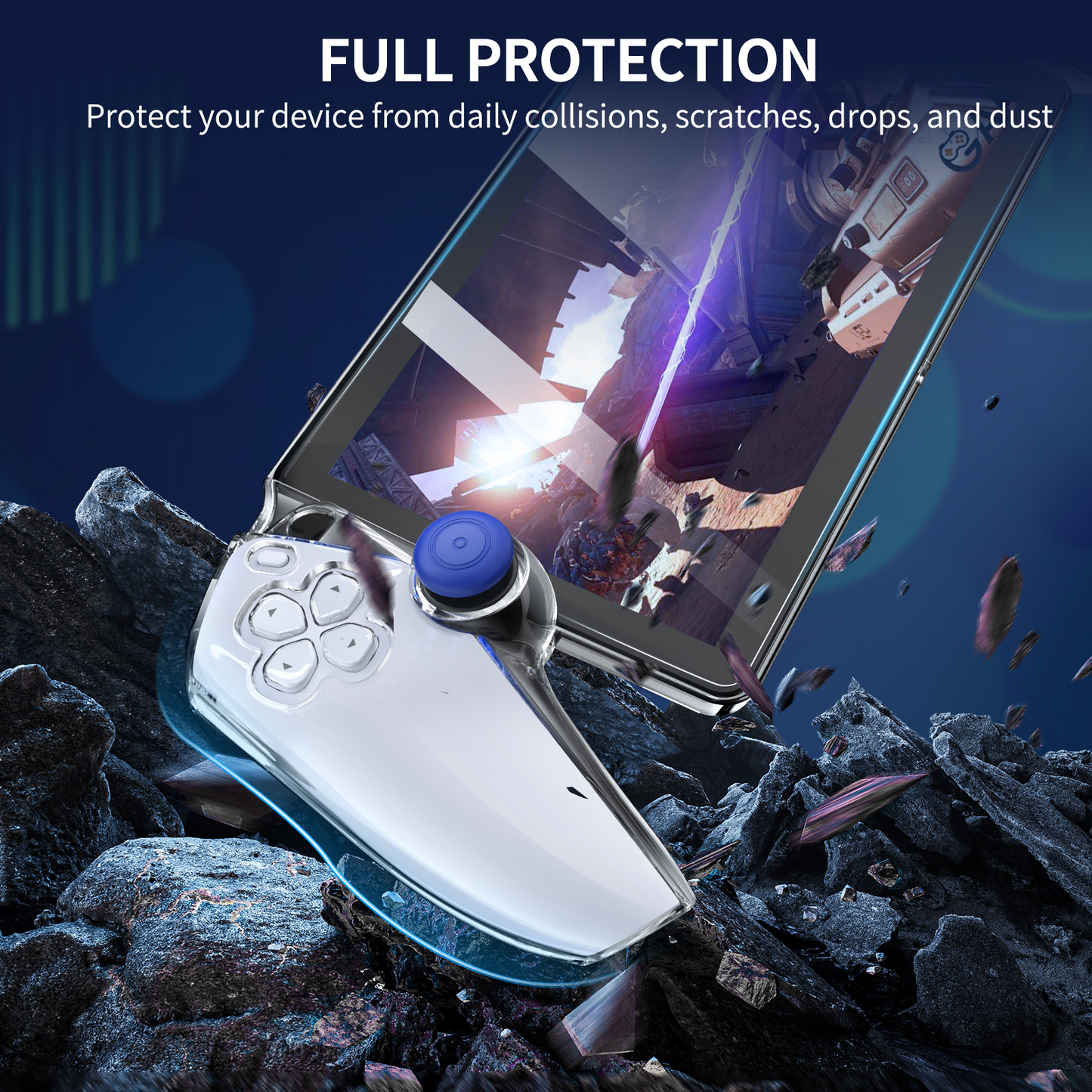 MENEEA Protective Case for PlayStation Portal Remote Player, Clear PC Cover Protector for PS Portal Controller,All-Round Non-Slip Thumb Grips Tempered Film Accessories kit for Portal Remote Player