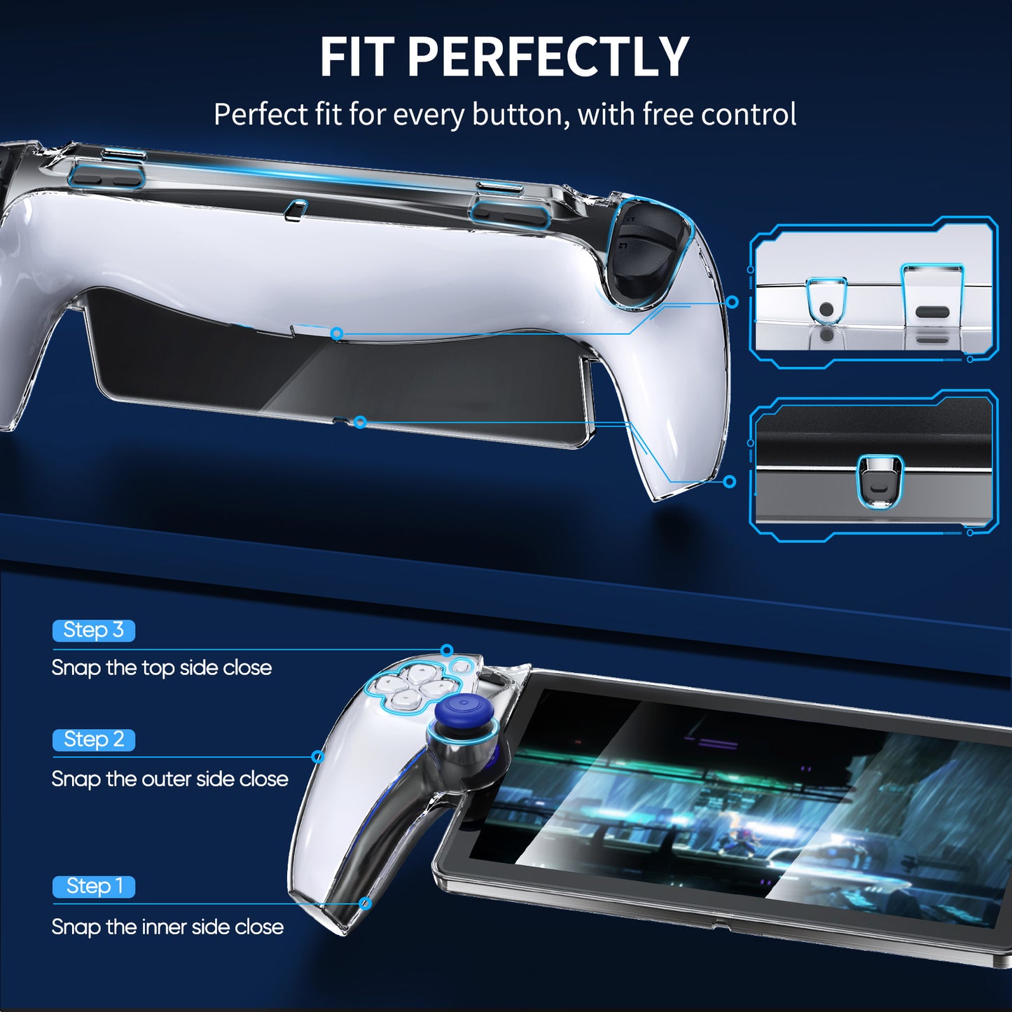 MENEEA Protective Case for PlayStation Portal Remote Player, Clear PC Cover Protector for PS Portal Controller,All-Round Non-Slip Thumb Grips Tempered Film Accessories kit for Portal Remote Player