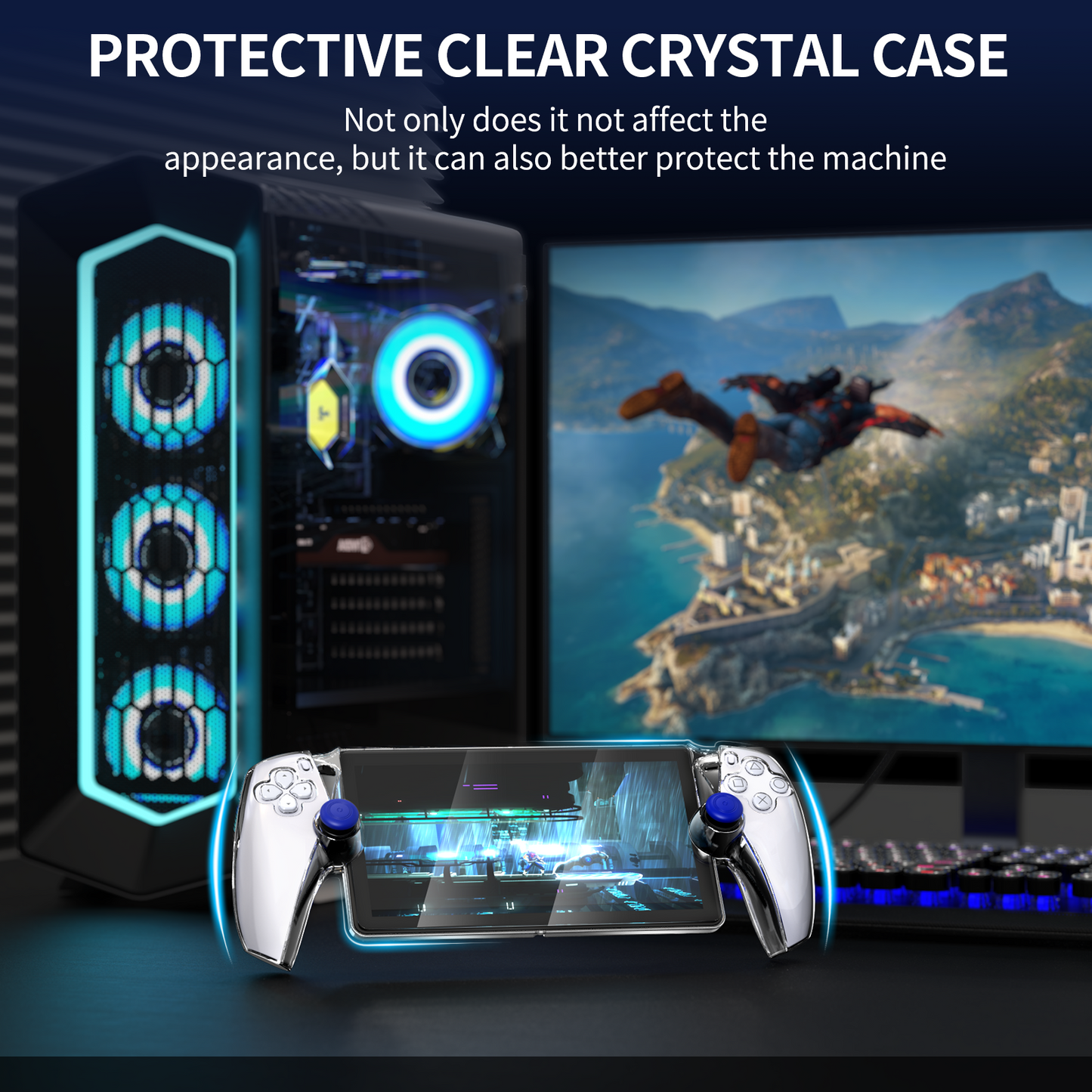 MENEEA Protective Case for PlayStation Portal Remote Player, Clear PC Cover Protector for PS Portal Controller,All-Round Non-Slip Thumb Grips Tempered Film Accessories kit for Portal Remote Player