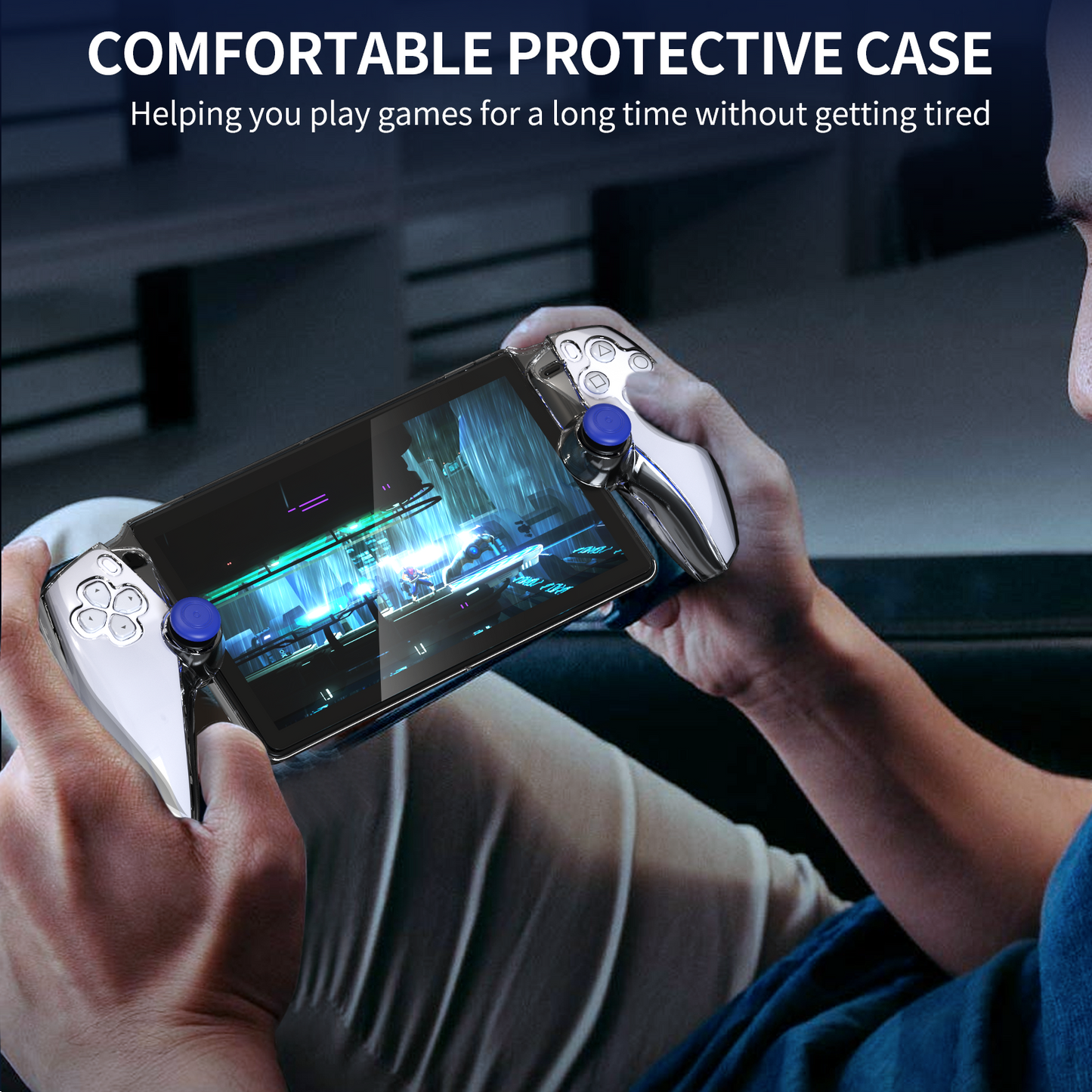 MENEEA Protective Case for PlayStation Portal Remote Player, Clear PC Cover Protector for PS Portal Controller,All-Round Non-Slip Thumb Grips Tempered Film Accessories kit for Portal Remote Player