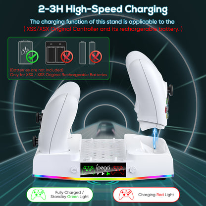 Upgraded Cooling Fan Stand for Xbox Series S with Charger Station, MENEEA Controller Charging Dock & Console Cooler System with 15 Colorful RGB Light & Headset Hook, Accessories for XSS