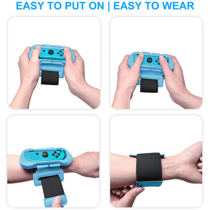 Wrist Bands Compatible with Just-Dance 2024 2023 2022/for Zumba Burn It Up for Nintendo Switch & Swith OLED Model for Joy-Cons,Adjustable Elastic Strap, Two Size for Adults & Children,2 Pack Red/Blue
