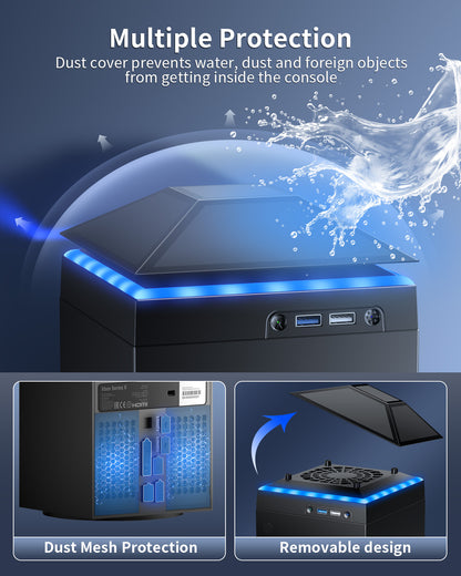 Cooling Fan Dust Proof for Xbox Series X Console with Colorful Light Strip,MENEEA Dust Cover Filter,Rubber Plugs,Low Noise Top Fan with 3 Gears,Cooler&Light Independent Touch Switch, 2 USB Port