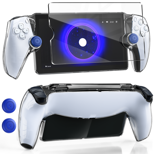 MENEEA Protective Case for PlayStation Portal Remote Player, Clear PC Cover Protector for PS Portal Controller,All-Round Non-Slip Thumb Grips Tempered Film Accessories kit for Portal Remote Player
