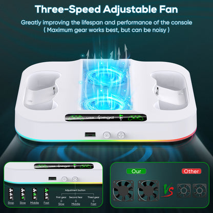 Cooling Stand for Xbox Series S with RGB Light, MENEEA Fast Charger Station with 2x1400mAH Batteries,Cooler Accessories with 3-speed Adjustable Fan, Dual Charger Dock, 15 Light Modes, 2.0 USB Port