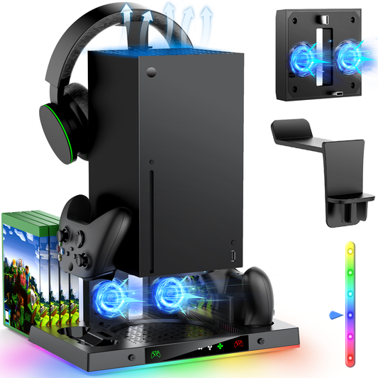 Upgraded RGB Cooling Fan Charging Station for Xbox Series X Console & Controller, Dual Charger Dock & Cooler System Stand with 15 Colorful Light Modes for Xbox Series X Accessories Kit