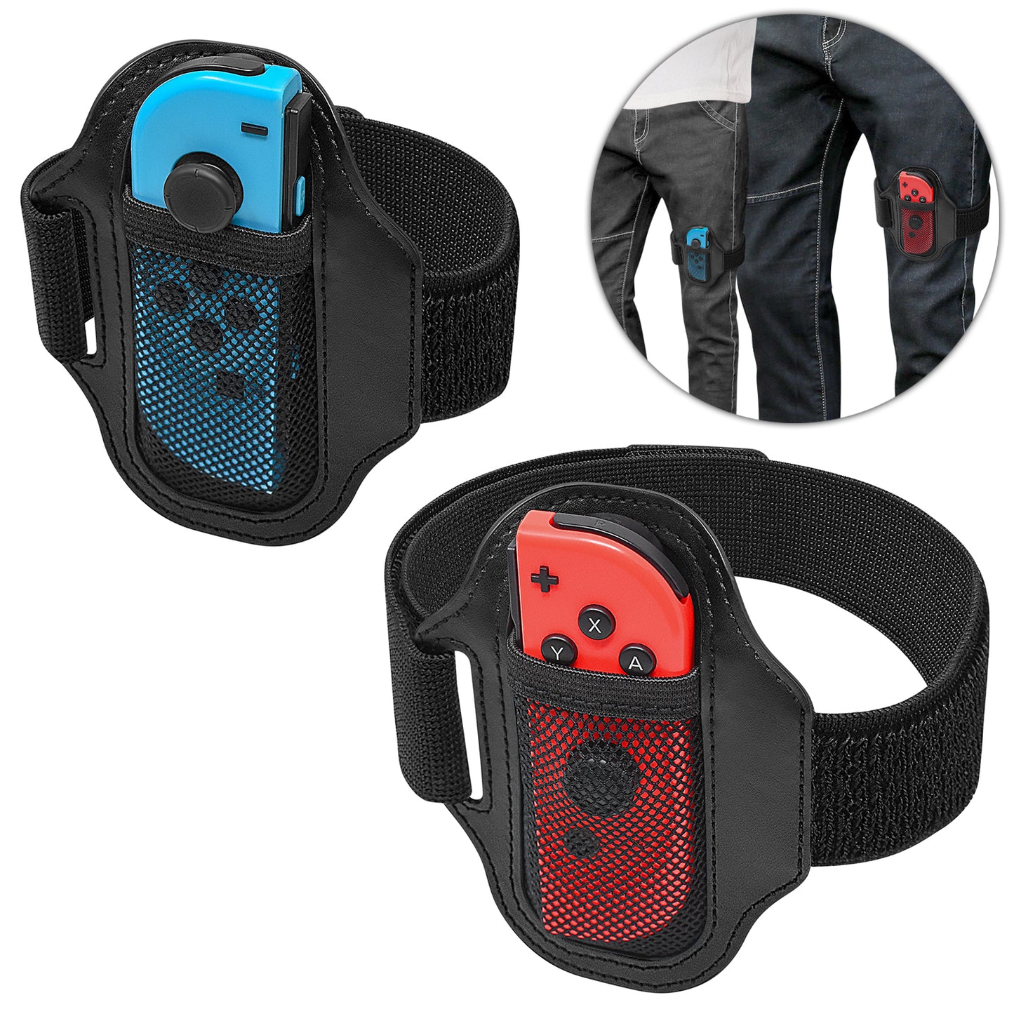 Leg Strap for Nintendo Switch Sports Play Soccer/Switch Ring Fit Adventure, for Joy Cons Switch OLED Model Controller Game Accessories,Adjustable Elastic Strap,Two Size for Adults & Children[2 Pack]