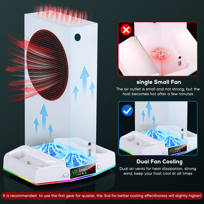 Upgraded Cooling Fan Stand for Xbox Series S with Charger Station, MENEEA Controller Charging Dock & Console Cooler System with 15 Colorful RGB Light & Headset Hook, Accessories for XSS