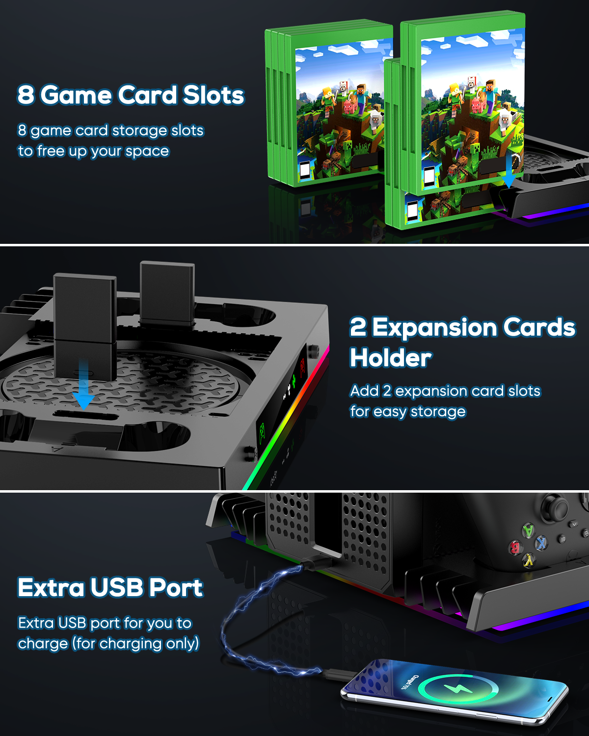 Upgraded RGB Cooling Fan Charging Station for Xbox Series X Console & Controller, Dual Charger Dock & Cooler System Stand with 15 Colorful Light Modes for Xbox Series X Accessories Kit