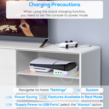 MENEEA Horizontal Stand for PS5 Slim Console with 4-USB Port Hub & 14 RGB Light Modes, Side Stand with P5 Controller Charging Data Port, Base Holder Accessories for Playstation 5 Disc & Digital -Slim