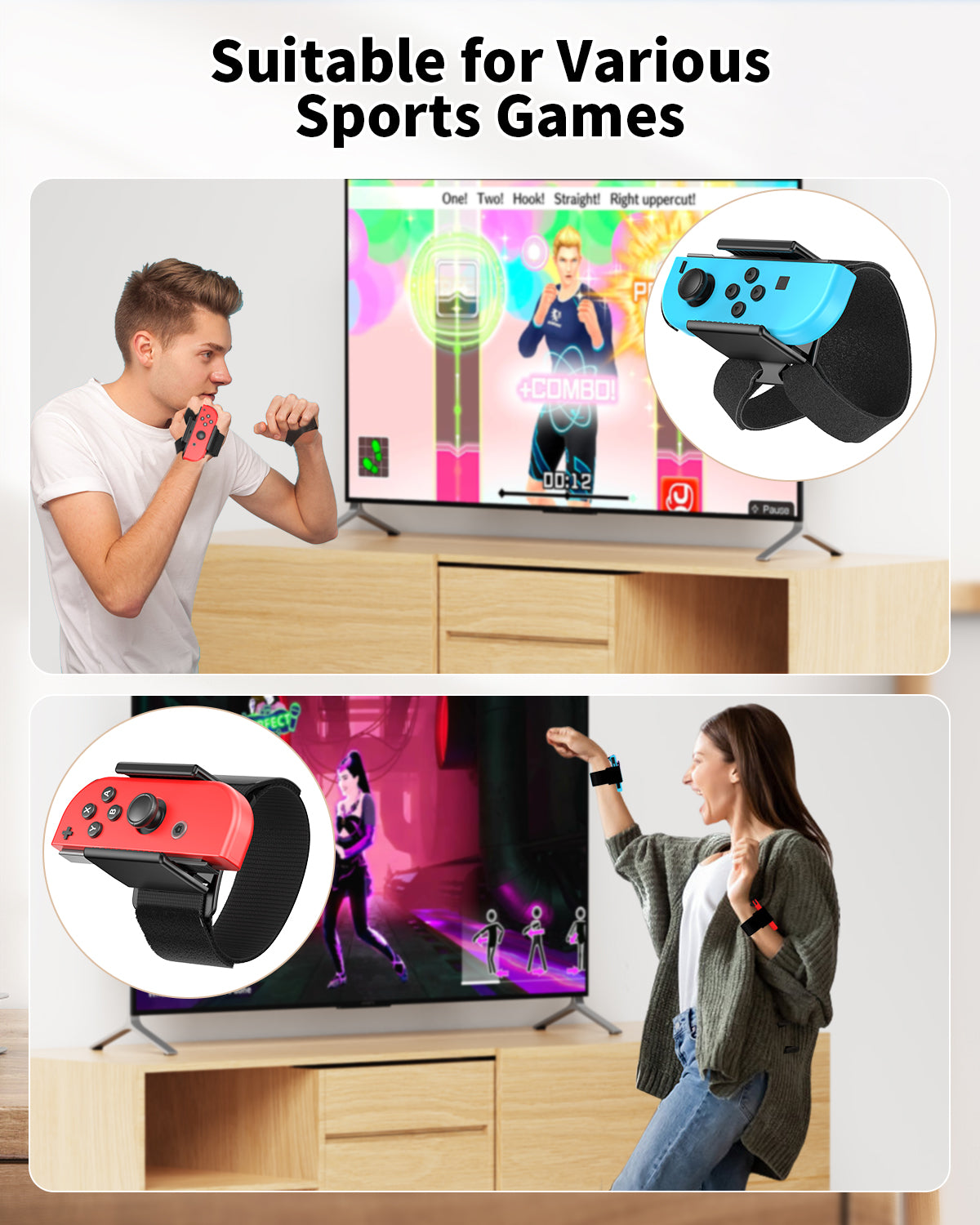 6-in-1 Wrist Band for Switch Just Dance 2025 2024 etc, Hand Strap for Switch Sports Games for Zumba Burn It Up, Compatible with Nintendo Switch & Switch OLED Joy Controller, Case-Friendly Adjustable