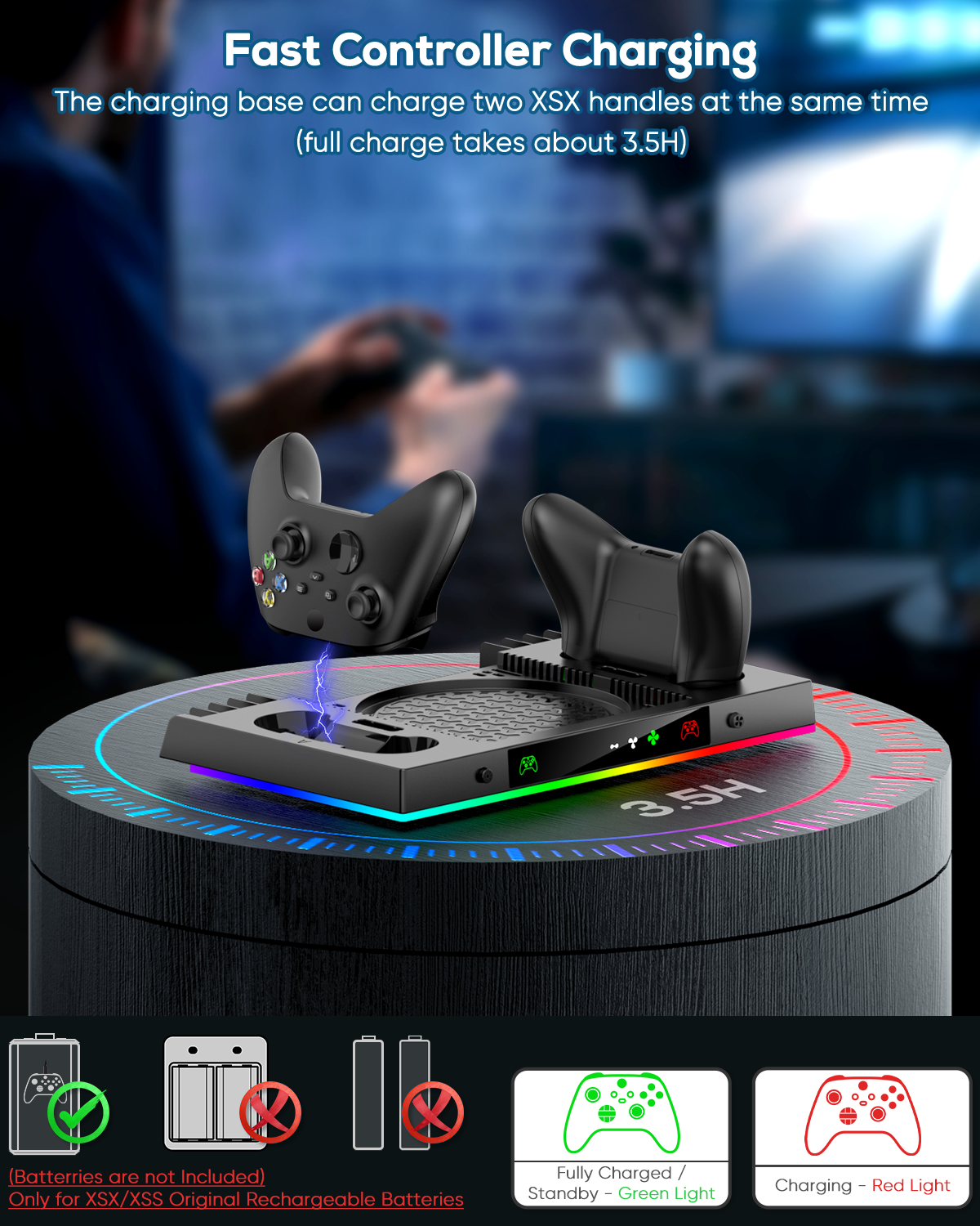 Upgraded RGB Cooling Fan Charging Station for Xbox Series X Console & Controller, Dual Charger Dock & Cooler System Stand with 15 Colorful Light Modes for Xbox Series X Accessories Kit