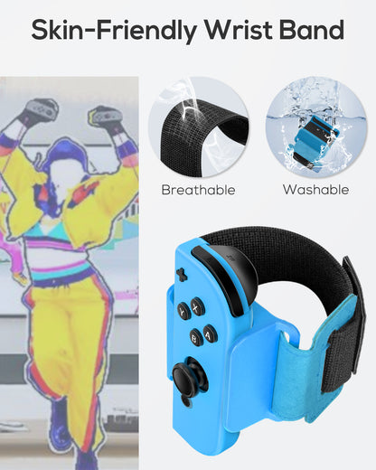 [4 PACK] Wristband for Just-Dance 2025 2024 2023/ for Zumba Burn It Up, for Nintendo Switch& Swith OLED for Joy-Cons, MENEEA Adjustable Wrist Strap for Adult Teens and Kids, Skin-kindly Black Red Blue
