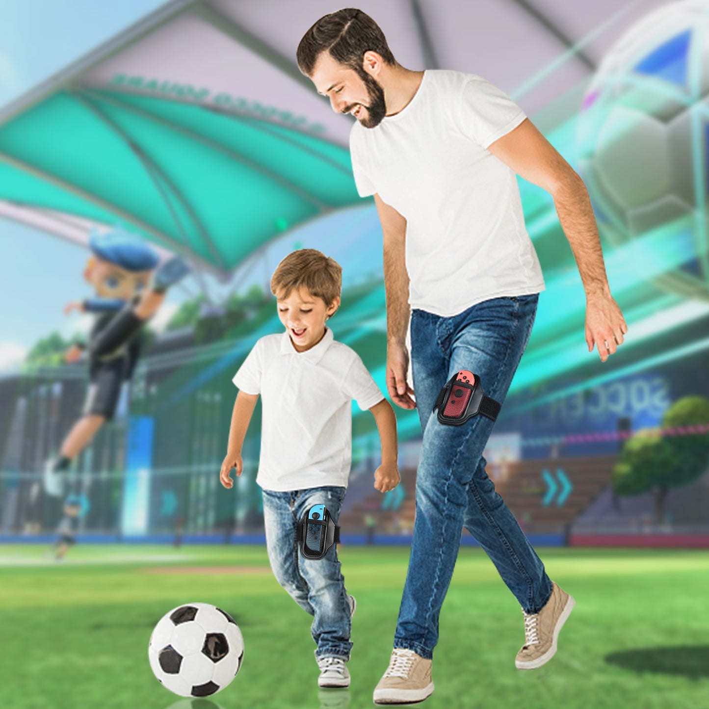 Leg Strap for Nintendo Switch Sports Play Soccer/Switch Ring Fit Adventure, for Joy Cons Switch OLED Model Controller Game Accessories,Adjustable Elastic Strap,Two Size for Adults & Children[2 Pack]