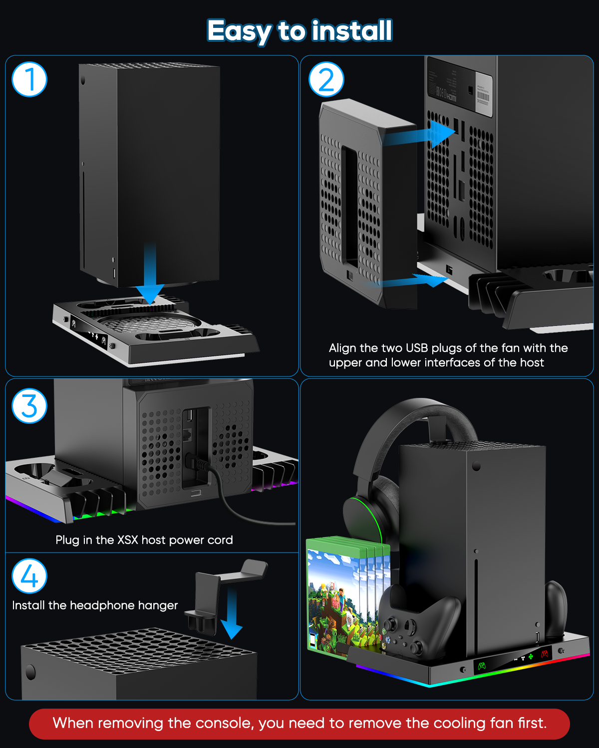 Upgraded RGB Cooling Fan Charging Station for Xbox Series X Console & Controller, Dual Charger Dock & Cooler System Stand with 15 Colorful Light Modes for Xbox Series X Accessories Kit