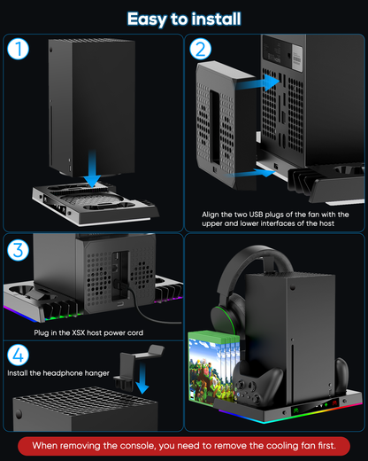 Upgraded RGB Cooling Fan Charging Station for Xbox Series X Console & Controller, Dual Charger Dock & Cooler System Stand with 15 Colorful Light Modes for Xbox Series X Accessories Kit