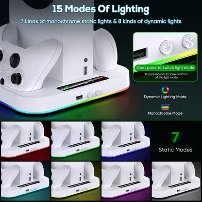 Cooling Stand for Xbox Series S with RGB Light, MENEEA Fast Charger Station with 2x1400mAH Batteries,Cooler Accessories with 3-speed Adjustable Fan, Dual Charger Dock, 15 Light Modes, 2.0 USB Port