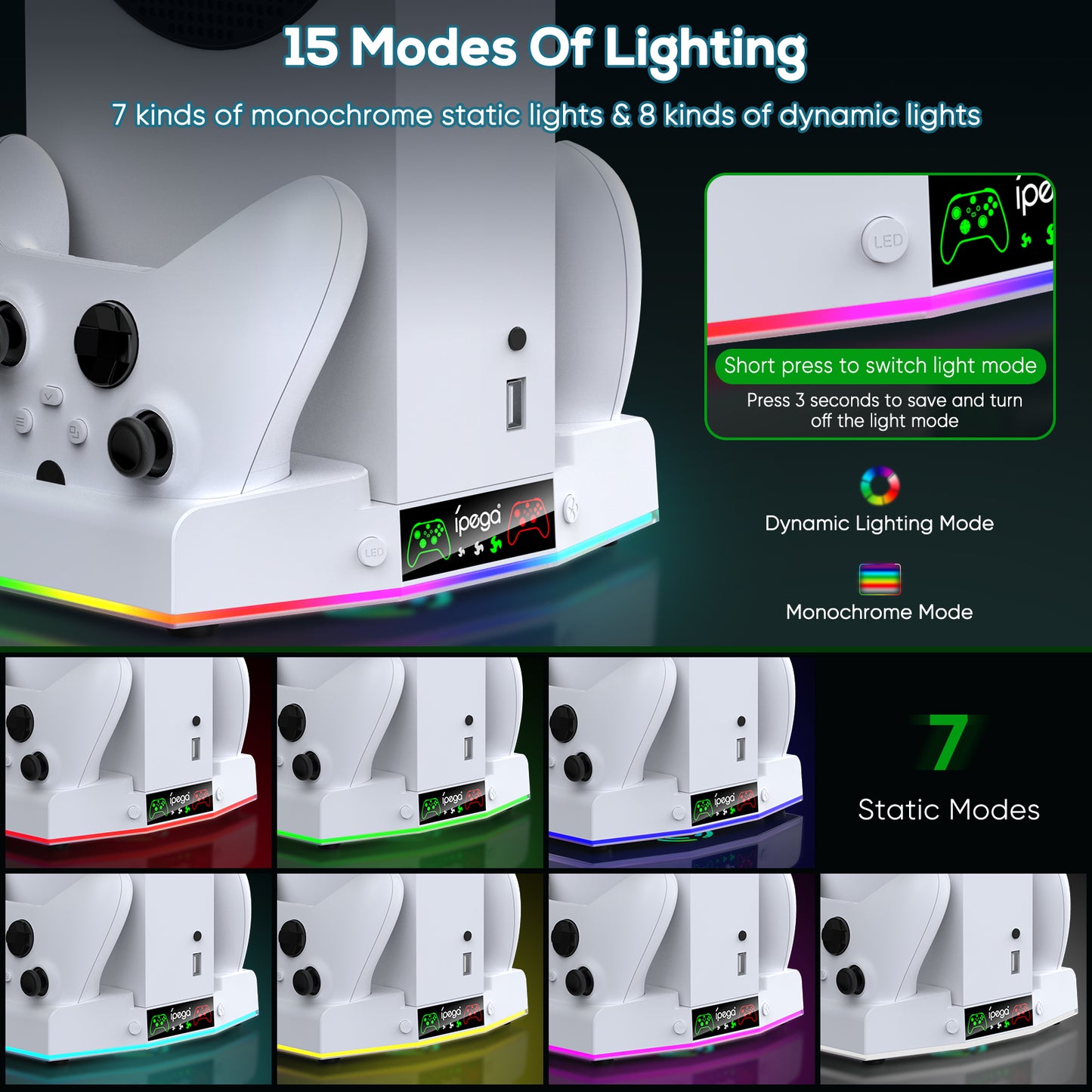 Cooling Fan Stand for Xbox Series S Console - Charging Station for Controller with RGB Light, MENEEA Cooler System&Fast Charger Accessories with 2* 1400mAh Rechargeable Batteries, Headphone Hook White