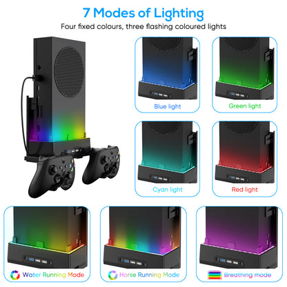 MENEEA Wall Mount Holder for Xbox Series S, Wall Mount Kit Accessories with Cooling Bracket, RGB LED Light Strip, USB Port, Controller Hook for Series S-Black