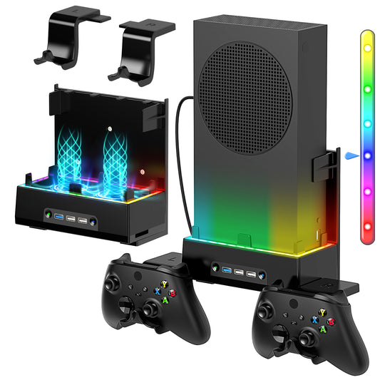 MENEEA Wall Mount Holder for Xbox Series S, Wall Mount Kit Accessories with Cooling Bracket, RGB LED Light Strip, USB Port, Controller Hook for Series S-Black
