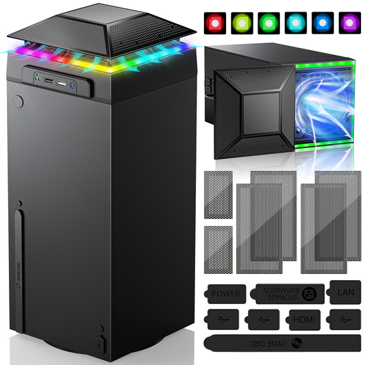 RGB Cooling Fan for Xbox Series X with Dust Filter & 7 RGB LED Light Modes,Auto Fan Speed Adjustable by Temperature,Cooler & Light Independent Touch Switch, Cooling System Horizontal for Xbox Series X