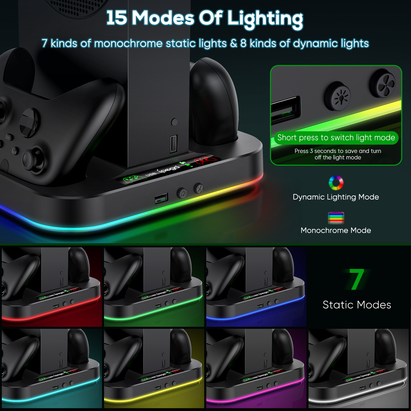MENEEA Cooling Stand for Xbox Series S with RGB Light, Fast Charger Station with 2x1400mAH Batteries,Cooler Accessories with 3-Speed Adjustable Fan, Dual Charger Dock, 15 Light Modes, 2.0 USB Port