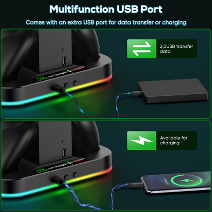 MENEEA Cooling Stand for Xbox Series S with RGB Light, Fast Charger Station with 2x1400mAH Batteries,Cooler Accessories with 3-Speed Adjustable Fan, Dual Charger Dock, 15 Light Modes, 2.0 USB Port