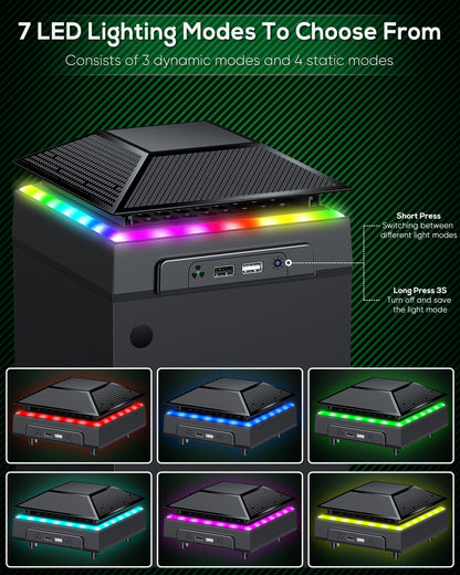 RGB Cooling Fan for Xbox Series X with Dust Filter & 7 RGB LED Light Modes,Auto Fan Speed Adjustable by Temperature,Cooler & Light Independent Touch Switch, Cooling System Horizontal for Xbox Series X