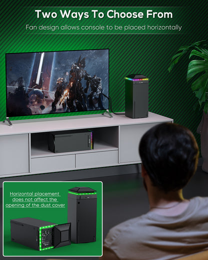 RGB Cooling Fan for Xbox Series X with Dust Filter & 7 RGB LED Light Modes,Auto Fan Speed Adjustable by Temperature,Cooler & Light Independent Touch Switch, Cooling System Horizontal for Xbox Series X