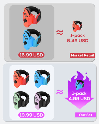 [4 PACK] Wristband for Just-Dance 2025 2024 2023/ for Zumba Burn It Up, for Nintendo Switch& Swith OLED for Joy-Cons, MENEEA Adjustable Wrist Strap for Adult Teens and Kids, Skin-kindly Black Red Blue