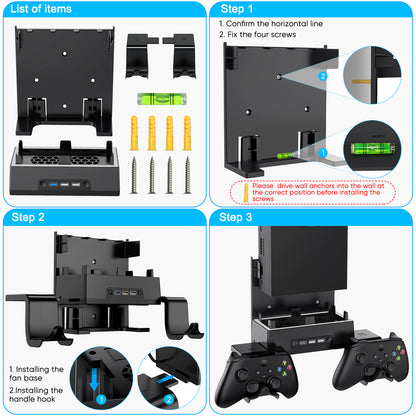 MENEEA Wall Mount Holder for Xbox Series S, Wall Mount Kit Accessories with Cooling Bracket, RGB LED Light Strip, USB Port, Controller Hook for Series S-Black