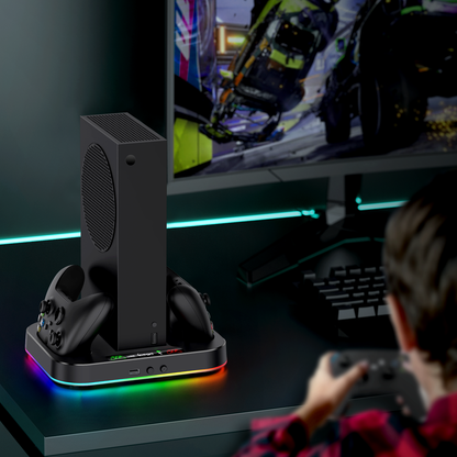 Cooling Stand for Xbox Series S with RGB Light, MENEEA Fast Charger Station with 2x1400mAH Batteries,Cooler Accessories with 3-speed Adjustable Fan, Dual Charger Dock, 15 Light Modes, 2.0 USB Port