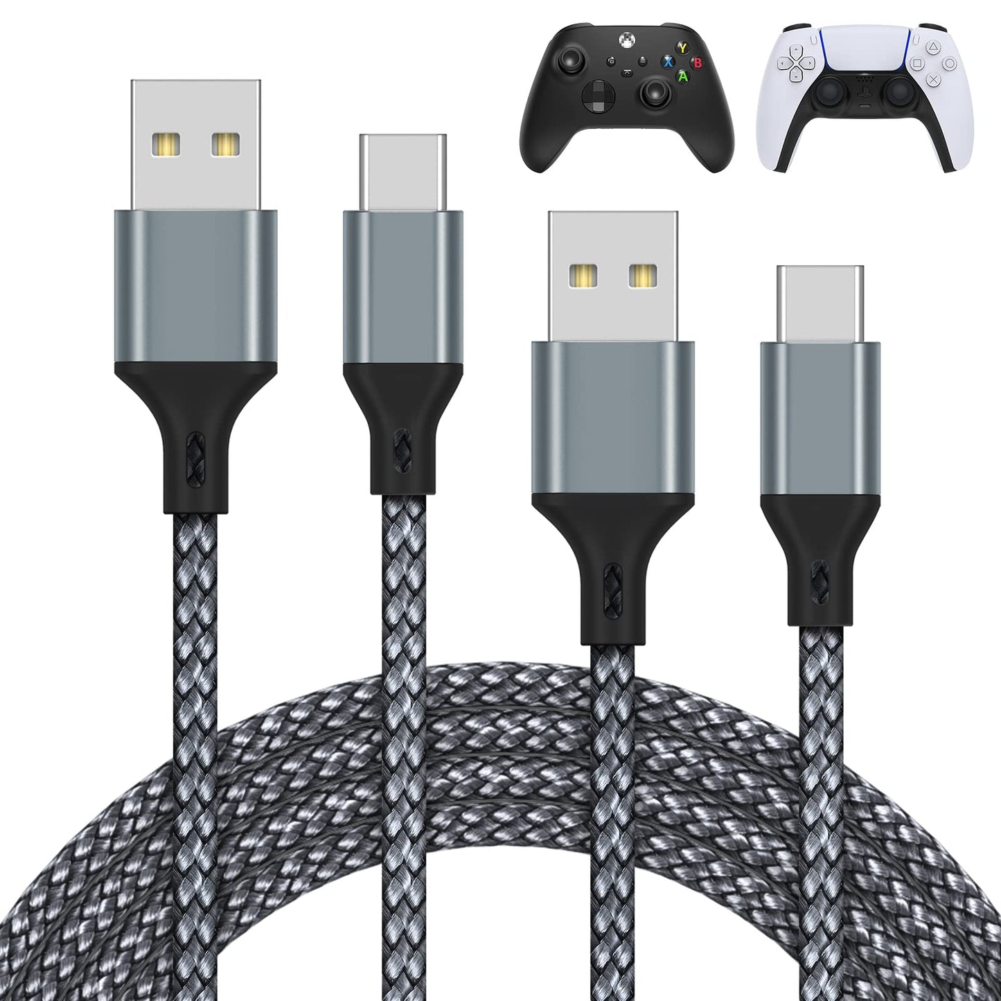 MENEEA Charger Charging Cable for PS5 Controller,for Xbox Series X,for Xbox Series S,for Nintendo Switch Controller,2 Pack 10FT Replacement USB C Cord Nylon Braided Type-C Ports Accessories Kit,Black