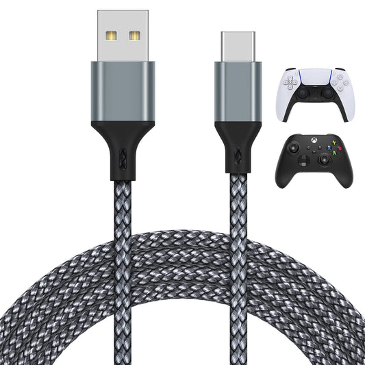 MENEEA 16.4FT Charger Charging Cable for PS5/ PS5 Pro/Xbox Series X/S Controller/for Switch Pro, Replacement USB Charging Cord Nylon Braided Type-C Ports Accessories for PS5/for Xbox Series X, Grey