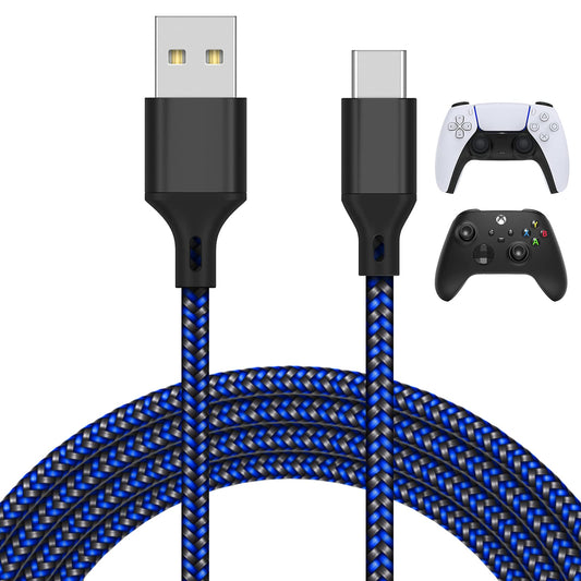 MENEEA 16.4FT Charger Charging Cable for PS5/ PS5 Pro/Xbox Series X/S Controller/for Switch Pro, Replacement USB Charging Cord Nylon Braided Type-C Ports Accessories for PS5/for Xbox Series X, Blue