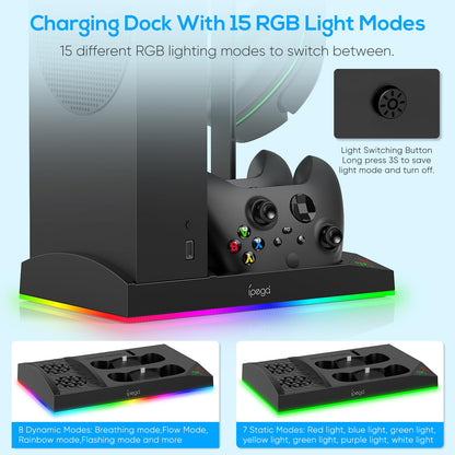 Upgraded RGB Cooling Fan Charging Station for Xbox Series S Console& Controller,Dual Charger Dock Cooler System Stand with 15 Colorful Light Modes Accessories with 2*1400mAH Rechargeable Battery,Black