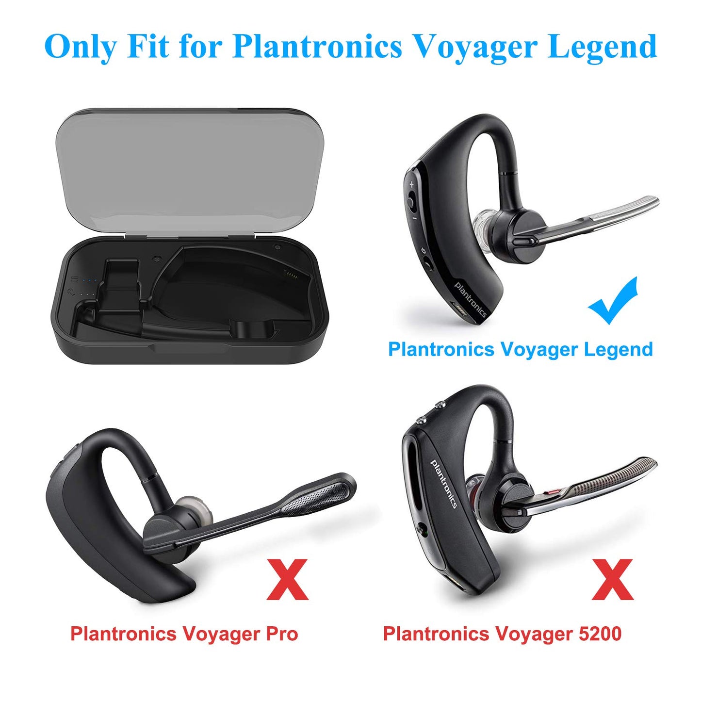 Power Charging Case Compatible with Plantronics Bluetooth Headset Voyager Legend, 2-in-1 Portable Charger Case with LED Status(Only Include The Charging Case)