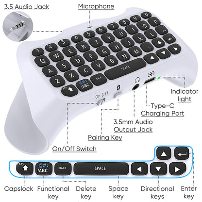 Wireless Controller Keyboard for PS5/PS5 Pro, Bluetooth 3.0 Mini Portable Gamepad Chatpad with Built-in Speaker & 3.5MM Audio Jack for Playstation 5/Playstation 5 Pro Voice Chat Board for Messaging and Gaming Live Chat