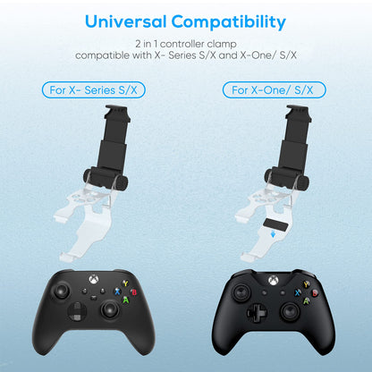 MENEEA Clip Mount for X-Series S/X, for Xbox One/S/X, Controller Phone Foldable Clamp Holder Cellphone Stand with Adjustable Bracket for X-Series S/X, for Xbox One/S/X Controller