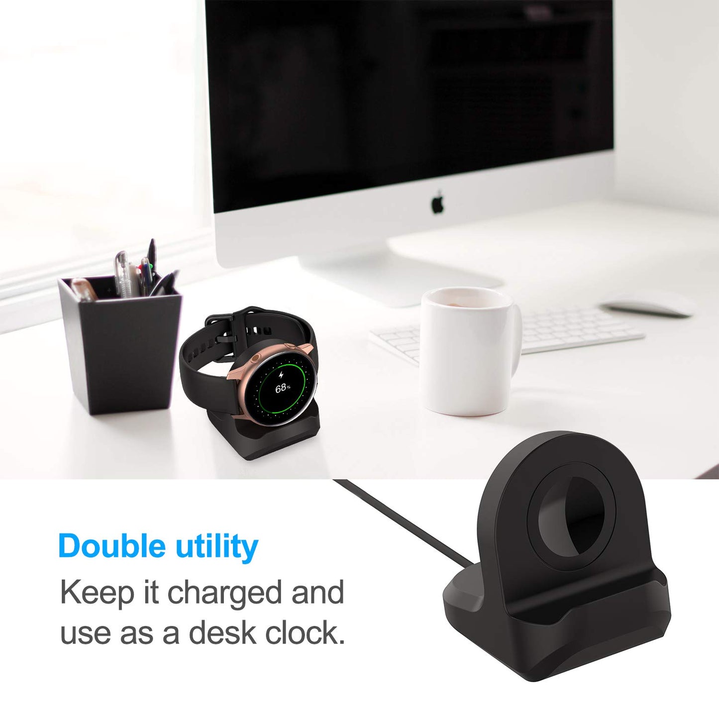 Stand for Samsung Galaxy Watch FE/Watch 4/Watch 4 Classic/Watch 3 41mm 45mm/Active 2 40mm 44mm, Non-Slip Silicone Charging Dock Holder, Charger Bracket with Integrated Cable Management Slot [No Cable]