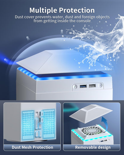 Cooling Fan Dust Proof for Xbox Series X Console with Colorful Light Strip,MENEEA Dust Cover Filter,Rubber Plugs,Low Noise Top Fan with 3 Gears,Cooler&Light Independent Touch Switch, 2 USB Port