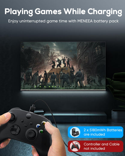 MENEEA Rechargeable Battery Pack for Xbox Series X/S, Large Capacity Xbox Controller Battery Pack, 2 Pack 5180mWh Fast Charging Battery Pack (Includes 2 Batteries Only)
